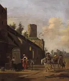 Gerrit Berckheyde, A HORSE AND CART BY SANKT PANTALEON IN COLOGNE, Oil on canvas (relined)