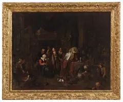 Gerard Thomas, INTERIOR WITH DOCTOR AND PATIENT INTERIEUR WITH NOTARY, Oil on canvas (relined)