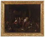 Gerard Thomas, INTERIOR WITH DOCTOR AND PATIENT INTERIEUR WITH NOTARY, Oil on canvas (relined)