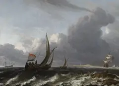 Aernout Smit, COASTAL LANDSCAPE WITH SAILING SHIPS, Oil on canvas (relined)
