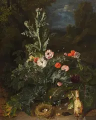 Peter Snyers, STILL LIFE WITH THISTLE AND NEST, Oil on canvas (relined)