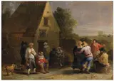 Théobald Michau, KERMESSE WITH BAGPIPER AND DANCERS, Oil on panel