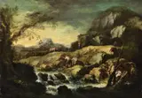 attributed to North Italian School, LANDSCAPE WITH ANGLER, Oil on canvas (relined)