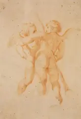 attributed to Guido Reni, TWO PUTTI, Red chalk on ribbed paper