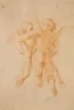 attributed to Guido Reni, TWO PUTTI, Red chalk on ribbed paper