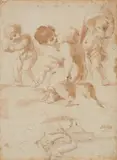 Giovanni Francesco Barbieri, called Il Guercino, attributed to, JESTING PUTTI, Pen and brush and brown ink over pencil