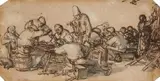 Adriaen van Ostade, A GROUP OF PEASANTS DRINKING AND SMOKING, Pen and brown ink, wash and grey ink