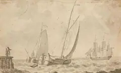 Ludolf Backhuysen the Elder, SAILING BOATS IN ROUGH SEAS, Pen and wash and grey ink, mounted on thin card