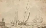 Ludolf Backhuysen the Elder, SAILING BOATS IN ROUGH SEAS, Pen and wash and grey ink, mounted on thin card