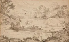 called Poussin Gaspard Dughet, A SOUTHERN LANDSCAPE, Pen and wash and grey ink