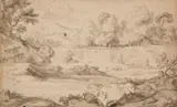 called Poussin Gaspard Dughet, A SOUTHERN LANDSCAPE, Pen and wash and grey ink