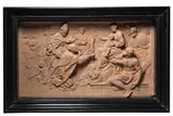 Antoine Duparc, A TERRACOTTA RELIEF OF THE MIRACULOUS HEALING OF BISHOP BONACURSIUS OF AIX, Terracotta-Bozzetto, Antoine Duparc 1735 (GR 2.352) Wear with minimal losses. Securely set into a wooden frame