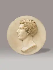 Joseph Gott, PORTRAIT OF A MAN, Marble, small remains of an old polychromy. Medaillon, Marmor, Joseph Gott um 1820/1830 (GR 2.357) Leichte Bestoßungen. In Rahmen eingefügt