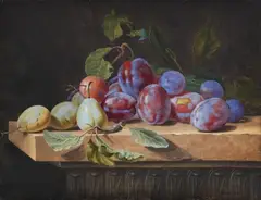 Monogrammist H.J., STILL LIFE WITH PLUMS AND PEARS, Pastell