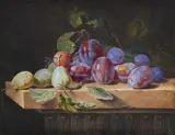 Monogrammist H.J., STILL LIFE WITH PLUMS AND PEARS, Pastell