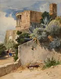 Carl Werner, A VIEW OF THE TEMPLE OF THE TIBURTINE SIBYL IN TIVOLI, Watercolour