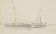 Friedrich Preller the Elder, SHIPS WITH WOOD IN THE HARBOUR OF DESENZANO, Pencil