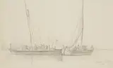 Friedrich Preller the Elder, SHIPS WITH WOOD IN THE HARBOUR OF DESENZANO, Pencil