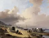 Andreas Schelfhout, A COASTAL VIEW IN SCHEVENINGEN, Oil on panel
