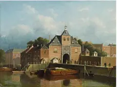 Jan Weissenbruch, A VIEW OF A CITY GATE, Oil on panel