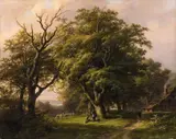 Johann Bernhard Klombeck, WOODED LANDSCAPE WITH SHEPHERDESS, Oil on panel
