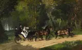 Louis Robert Heyrault, A PROMENADE IN A FOUR-IN-HAND, Oil on canvas, mounted on wood