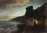 THE TORRE DE ASTURNU BY NIGHT by Oswald Achenbach, Oil on canvas, sold Nov 2013