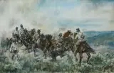 Giovanni Fattori, ARTILLERYMEN ON THE FIELD, Chalk on coloured paper