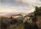 Oswald Achenbach, >THE FOOTPATH FROM ARICCIA TO ALBANO WITH VIEW ON THE ROMAN CAMPAGNA, Oil on canvas