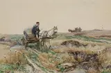 Hugo Mühlig, A LANDSCAPE WITH TWO HORSE-DRAWN CARRIAGES
