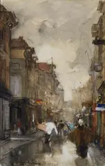 Floris Arntzenius, A STREET IN THE HAGUE AFTER THE RAIN, Watercolour, mounted on thin cardboard