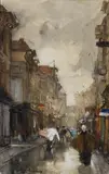 Floris Arntzenius, A STREET IN THE HAGUE AFTER THE RAIN, Watercolour, mounted on thin cardboard