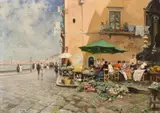 Attilio Pratella, A VEGETABLE STALL BY THE GULF OF NAPLES, Oil on canvas
