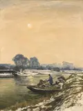 A WINTER LANDSCAPE WITH A SAILING BOAT by Max Clarenbach, Oil on canvas, sold Nov 2013