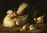 Jakob Samuel Beck, HEN WITH CHICKS, Oil on canvas (relined)