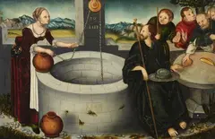 copy after Hans Sebald Beham, CHRIST AND THE SAMARITAN WOMAN, Oil on canvas, mounted on wood