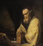 follower of Ferdinand Bol, PHILOSOPHER (OR APOSTEL) WITH QUILL AND BOOK, Oil on canvas (relined)