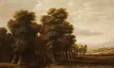 Jacob van Geel, A WOODED LANDSCAPE WITH TRAVELLERS, Oil on panel (parquetted)