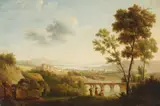 Pierre Joseph Petit, PANORAMIC RIVER LANDSCAPE WITH RESTING FIGURES, Oil on canvas