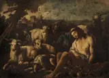 LANDSCAPE WITH SLEEPING SHEPHERDS AND THEIR HERD by Philipp Peter Roos, called Rosa Da Tivoli, follower of, Oil on canvas (relined), sold Sep 2013