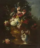 FLORAL STILL LIFE WITH VIEW OF A LANDSCAPE by attributed to Gaspar Peeter Verbruggen Ii, Oil on canvas (relined), sold Sep 2013