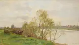 Pierre Emmanuel Damoye, TREES BY A RIVERBANK, Oil on panel