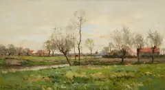 WILLOWS BY A STREAM by Pierre Emmanuel Damoye, Oil on panel, sold Sep 2013