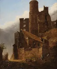 attributed to Friedrich Joseph Ehemant, VIEW OF A RUINED CASTLE, Oil on canvas