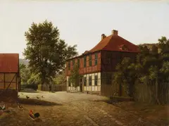 Ernst Helbig, VILLAGE STREET WITH WELL AND CHICKENS, Oil on canvas