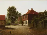 Ernst Helbig, VILLAGE STREET WITH WELL AND CHICKENS, Oil on canvas