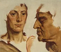 Peter Janssen, STUDY OF TWO HEADS, Oil on canvas, mounted on hardboard