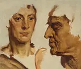 Peter Janssen, STUDY OF TWO HEADS, Oil on canvas, mounted on hardboard