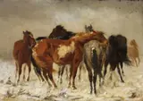 Antonio Montemezzo, HORSES IN WINTER, Oil on canvas