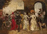 Adolphe Joseph Thomas Monticelli, A WALK BY THE GATE, Oil on panel